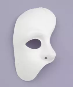 Phantom Of The Opera Mask White 1/2 Face Fabric / Plastic Mask W/ Elastic Strap - Picture 1 of 1