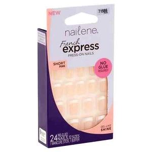 NAILENE Press-On Nails FRENCH EXPRESS - NO GLUE REQUIRED - SHORT PINK 71986 - Picture 1 of 2