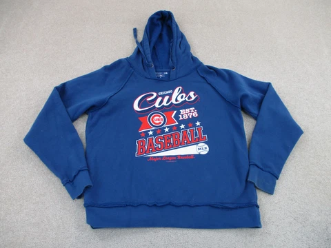 Chicago Cubs Sweater Women Medium Blue Red Baseball Hoodie Sweatshirt Ladies * Cover