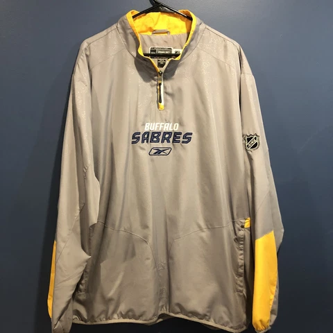 MENS 2XL REEBOK NHL BUFFALO SABRES Gray/Yell 1/4 ZIP WINDBREAKER PULLOVER JACKET Cover