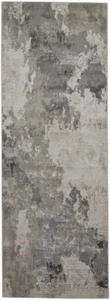 8' Ivory And Gray Abstract Stain Resistant Runner Rug - Picture 1 of 1