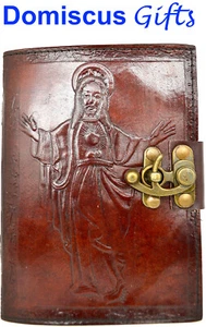 6" NEW! Religious LEATHER Embossed JESUS Journal Christian PARCHMENT Paper Clasp - Picture 1 of 4
