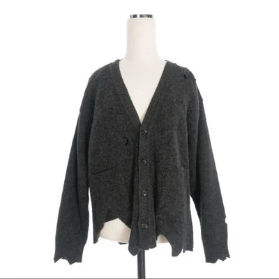 Pilings Pillings Distressed Wool Knit Cardigan Sweater Long Sleeve 1 Black Used - Image 1 of 4
