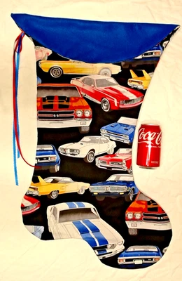 CLÁSICO MUSCLE CARS ESTAMPADO GIGANTE NAVIDAD MEDIAS, NUEVO HECHO A MANO EE. UU. Foto 1 de 2