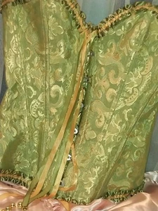 Vtg GOTH Renaissance festival Fairy Gold Grn Whimsical Whimsigoth Bustier Corset - Picture 1 of 7
