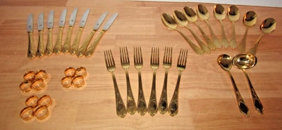 SBS Bestecke Solingen Besteck Silberbesteck 23/24 kt vergoldet 24 Teile + Serviette - Bild 1 von 4