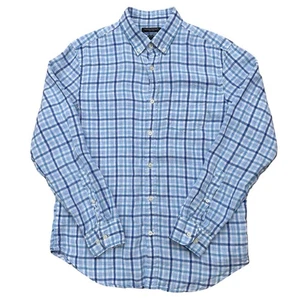Banana Republic Shirt Mens M Long Sleeve Linen Camden Standard Fit Plaid Blue - Picture 1 of 4