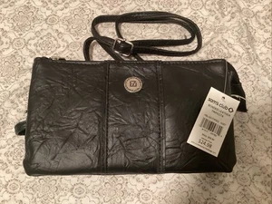 Stone Mountain Handtasche Bonded Leather Trifecta schwarz Geldbeutel mit Umhängegurt - Bild 1 von 3