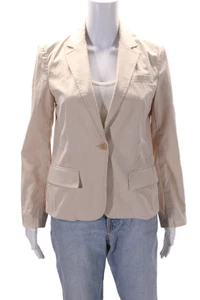 Theory Womens Cotton Beige Striped One Button Long Sleeve Blazer Size 4 - Picture 1 of 5