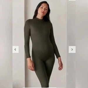 NWT BUMPSUIT Unitard GIGI Olive Green Lined Long Sleeve Mock Neck Maternity SZ L - Picture 1 of 14