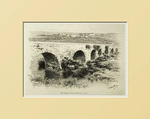 1890: SARDINIEN KOSTÜME, LANDSCHAFTEN = Hafen TORRES, Römische Brücke = Im Passpartout .. - Bild 1 von 1
