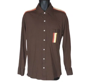 Vtg Damon Brown Button Front Long Sleeve Shirt Men's M/L Pointed Collar Stripes - Picture 1 of 5