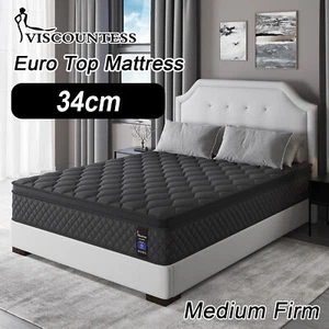 QUEEN DOUBLE KING SINGLE Mattress Bed Euro Top Pocket Spring Medium Firm Foam - Picture 1 of 17