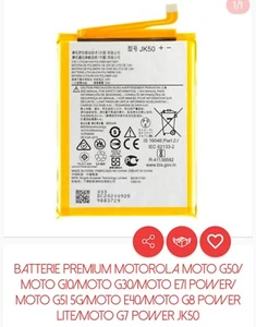 Batterie oem Motorola G50-G10-G30-E71 Power-G51-G8-E40-G7-E71-power Jk50 - Zdjęcie 1 z 2