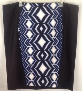 SZ 26 Lane Bryant Black/Blue/White Ikat Pattern Scuba Knit Women's Pencil Skirt - Picture 1 of 9