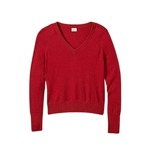 Women's Long Sleeve Ribbed Cuff V-Neck Pullover Sweater - A New Day Red XL - Picture 1 of 2