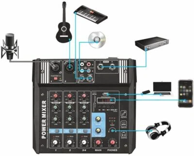 TEYUN PA4 Professional 4-Channel Audio Mixing Console with AMP Stage US Plug  - Image 1 of 4