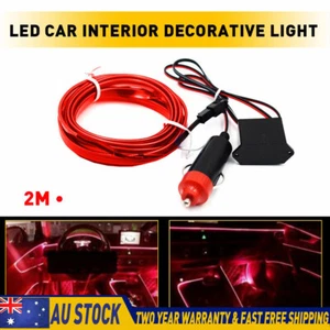 12V 2M Car Interior LED Lights Fiber Optic Strip Neon Wire Red Atmosphere Light - Picture 1 of 17