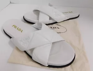 Sandali bassi Prada Italia triangolo bianco pelle trapuntata cinturino 37,5 - Foto 1 di 6