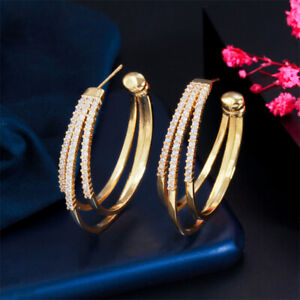 Fashion Big Multi Circle Gold Plated Hoop Earrings Women CZ Zircon Party Jewelry