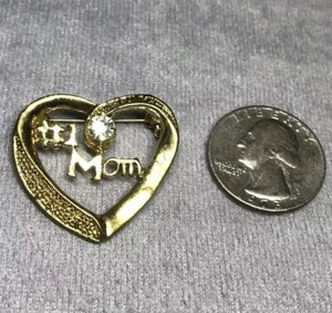 # 1 MOM Heart Brooch Pin Gold Tone READ DESCRIPTION - Picture 1 of 4