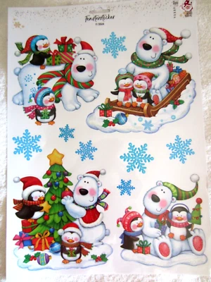 XXL Fenstersticker * EISBÄR mit PINGUIN  * , Blatt ca. 40 cm x 29 cm - Bild 1 von 3