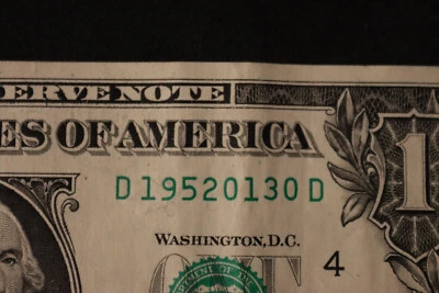 [JAN 30, 1952]   ONE DOLLAR FANCY BIRTHDAY NOTE  SN  D 19520130 D - Image 1 of 3