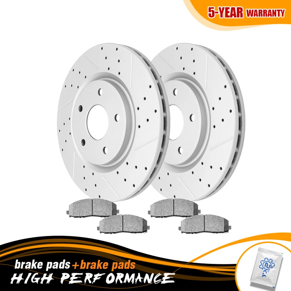 Front Drilled Rotors+ Brake Pads for Chrysler Town & Country Dodge Grand Caravan - Image 1 of 4