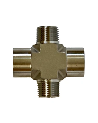 1/4" NPT Stainless Steel 304 Forged Cross Fitting 4 Way 2x MNPT 2x FNPT - Image 1 of 3