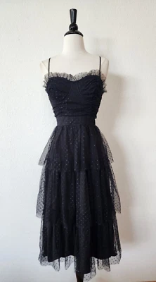 Anthropologie Midi Dress New Size Small XS Black Mesh Bridgerton Wedding Bridal - Image 1 of 4