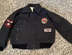 Vintage Boys L (8) London Fog Bomber Jacket Navy Blue with Patches - Picture 1 of 4