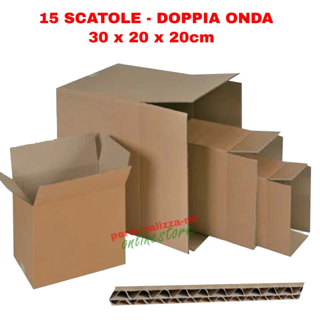 Set 15 pezzi Scatola in cartone avana per imballo 30x20x20 cm - Doppia Onda - Immagine 1 di 1