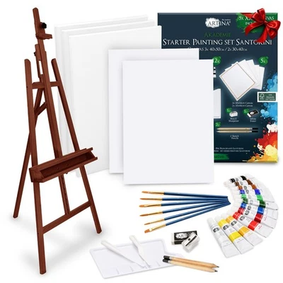 Staffelei Atelierstaffelei inkl. 30teiliges Malset Holzstaffelei Dreifuss Holz - Bild 1 von 4