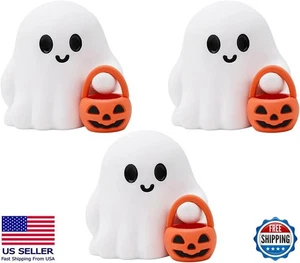 Set 3 Pezzi Figurine Fantasma Resina con Cesti Zucca - Carino Halloween Art Dec - Foto 1 di 7