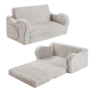 Kids Extra Wide Chairs for Toddler, 2-in-1 Toddler Soft Sherpa Couch Fold Out... - Picture 1 of 8