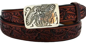 Sterling Silber .925 Kachina Spirit Schnalle Vogt verzierter Ledergürtel 44 Western - Bild 1 von 12