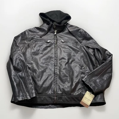 Chaqueta con Capucha Forrada Sherpa Cuero Sintético Sonoma Café Moto Racer XL De Colección y2k Foto 1 de 4