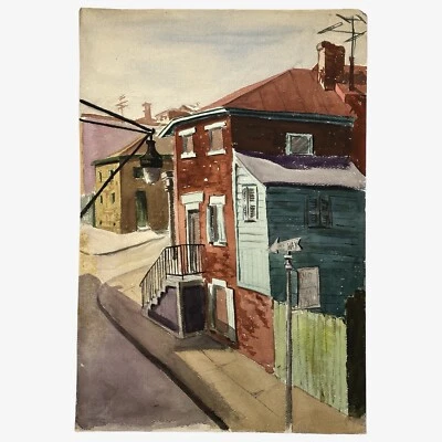Vintage Expressionist Watercolor of Philadelphia Rowhome by Marlene Miller, 1955 - Image 1 of 4