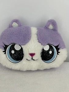 Cuscino peluche viso gatto viola glitter paillettes occhi grandi soffice 13” x 9” - Foto 1 di 11