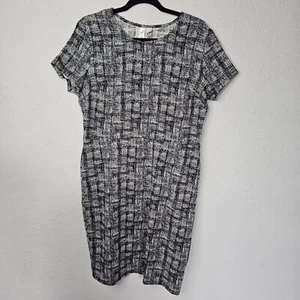 Tacera Dress Womens Large Blue White Crosshatch Stretch Sheath Midi Pencil - Picture 1 of 11