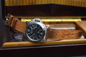 PULSERA DE RELOJ 26 24 22 MM MARRÓN TABACO REAL PITÓN HECHO A MANO PANERAI MA STRAP - Imagen 1 de 12