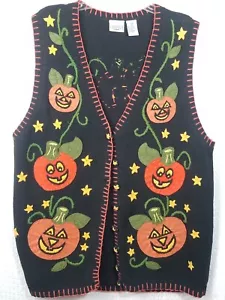 CAROLINA COLOURS HALLOWEEN PUMPKIN VEST with Large Stitched Appliques Size 18W - Picture 1 of 5