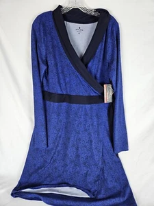 Nwt! Athleta Wellington Blue/black Long Sleeve Floral Faux Wrap Dress Womens XL - Picture 1 of 6