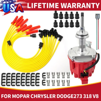 HEI Distributor&SparkPlug Wire& Free Pig Tail Fit Chrysler Dodge273 318 V8 - Image 1 of 4