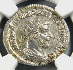 Roman Coin Philip I/ Roma  AD 244-249 AR Double Denarius NGC MS 3/5 4/5 - Picture 1 of 5