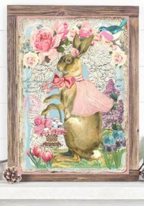 Vintage Hase Kaninchen Druck Ostern Bild Schild A4 UNGERAHMT Blumen 1 - Bild 1 von 1
