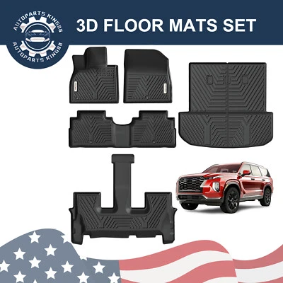 3 Row Car Floor Mats + Cargo Liner For 2020-2025 Hyundai Palisade All Season TPE - Image 1 of 4