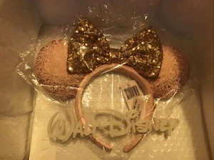 Disney Parks 2023 - Pink & Gold Bow - Princess Minnie Mouse Ear Headband NEW! - Picture 1 of 4