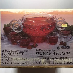 Jeannette Glas F26tlg Kristall Obst Design PUNCH SET Schüssel 12 Tassen, Schöpfkelle - Bild 1 von 8