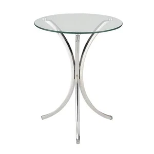 Coaster Home Furnishings End Table 18"x22.75" Round Glass Top Metal Frame Chrome - Picture 1 of 6